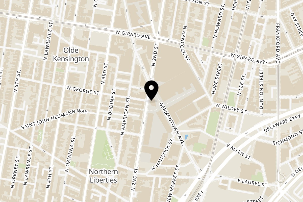 Map showing the location of Tailgate Sports Bar on 1033 N 2nd St in Philadelphia